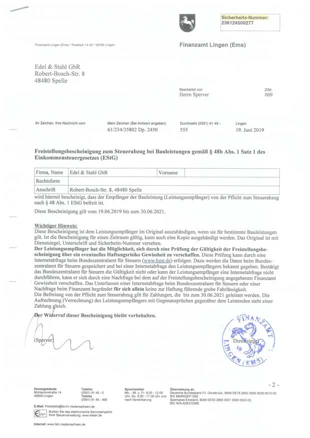 Freistellungsbescheinigung 48b